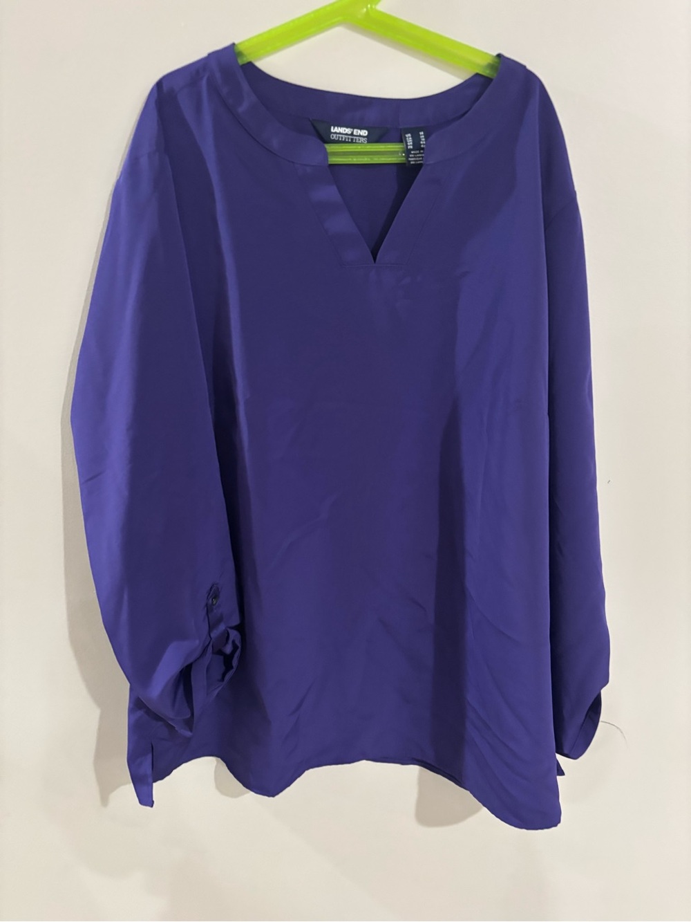 Lands' End Purple V-Neck Tunic with Roll-Tab Sleeves